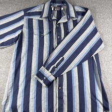 VTG Panhandle Slim Western Shirt Mens 17.5-35 Gray Blue Stripe Pearl Snap 90s