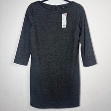 NWT Uniqlo Wool Ponte Shift Dress Grey 3/4 Sleeve Back Zip Women Size S