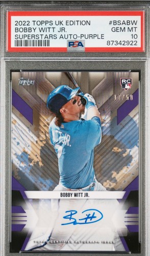 2022 Topps UK Edition Bobby Witt Jr. Superstars Auto Purple 17/50 PSA 10 RC