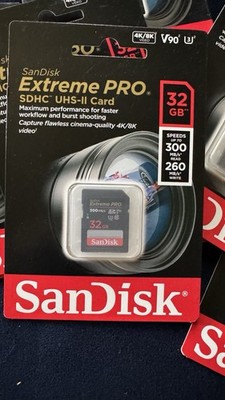 SanDisk Extreme Pro 32 GB SDHC UHS-II SD Card 300 Mb/s 4K NEW (1 Card)