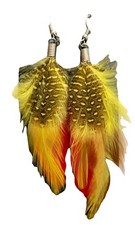 FEATHERED JEWELRY Yellow FEATHER Pierced EARRINGS