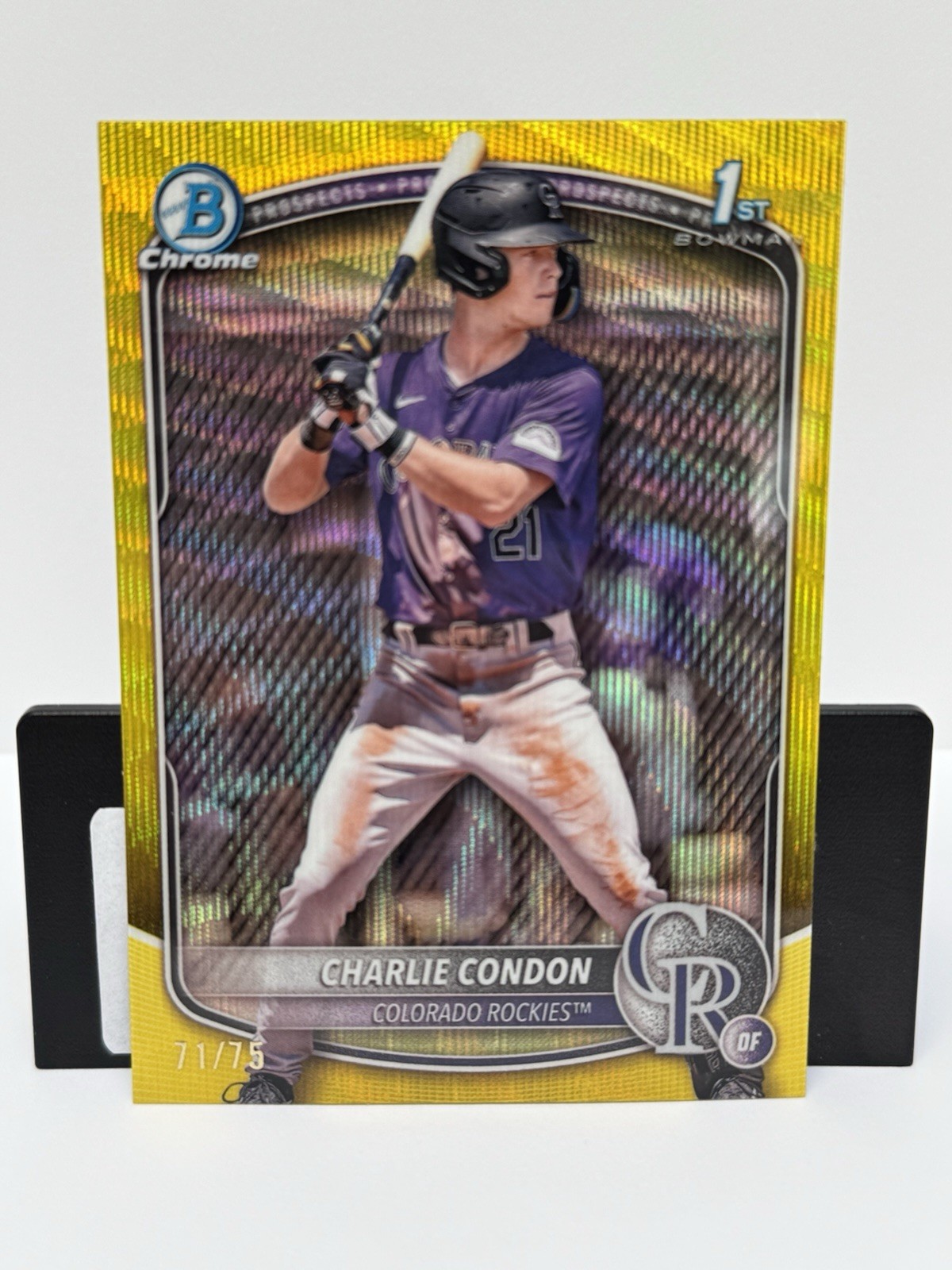 2025 Topps Bowman Chrome Charlie Condon Rockies BCP-75 Yellow Wave /75