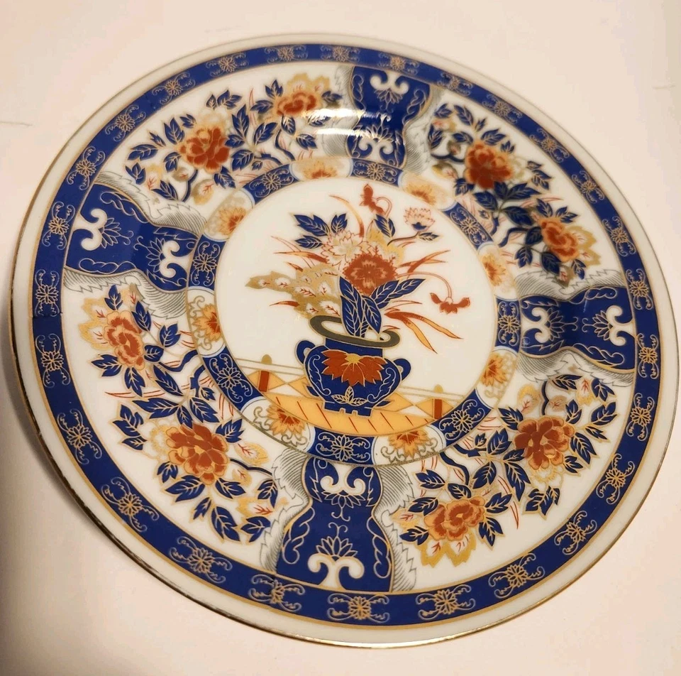 Antique Japanese Gold Blue Ted Imari Plate 6” Floral Vase Design - Image 4 of 4