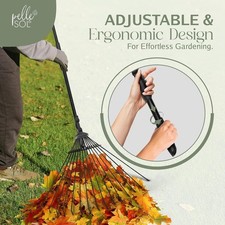 Adjustable Garden Rake 25 Tine Lawn Leaf Rake 38-63 Inch Yard Tool
