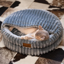 Cat Cave Bed for Indoor Cats, Washable Covered Cat Bed Hooded Kitty Bed Soft Flu