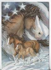 NOS LEANIN' TREE Christmas Card 4.75x6.75 Three Brown Horses and Stars