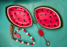 4 pc Watermelon Decor Wood Beads Garland 2 Bowls Melon Baller