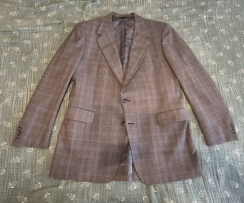 Bespoke Men’s Brown Glen Check Wool Suit Size 44 L Pants 38 X 33 USA Vintage