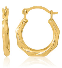 14K Solid Yellow Gold Twisted Huggie Small Hoop Earrings