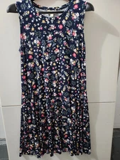 Style Co Dress Womens M Blue Midi Sleeveless Floral Shift Rayon Jersey Stretch