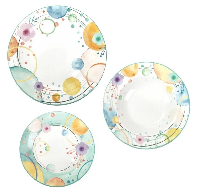 Set 18 Piatti Tavola BRANDANI Bollicine 6 Persone Porcellana Fiori Primavera