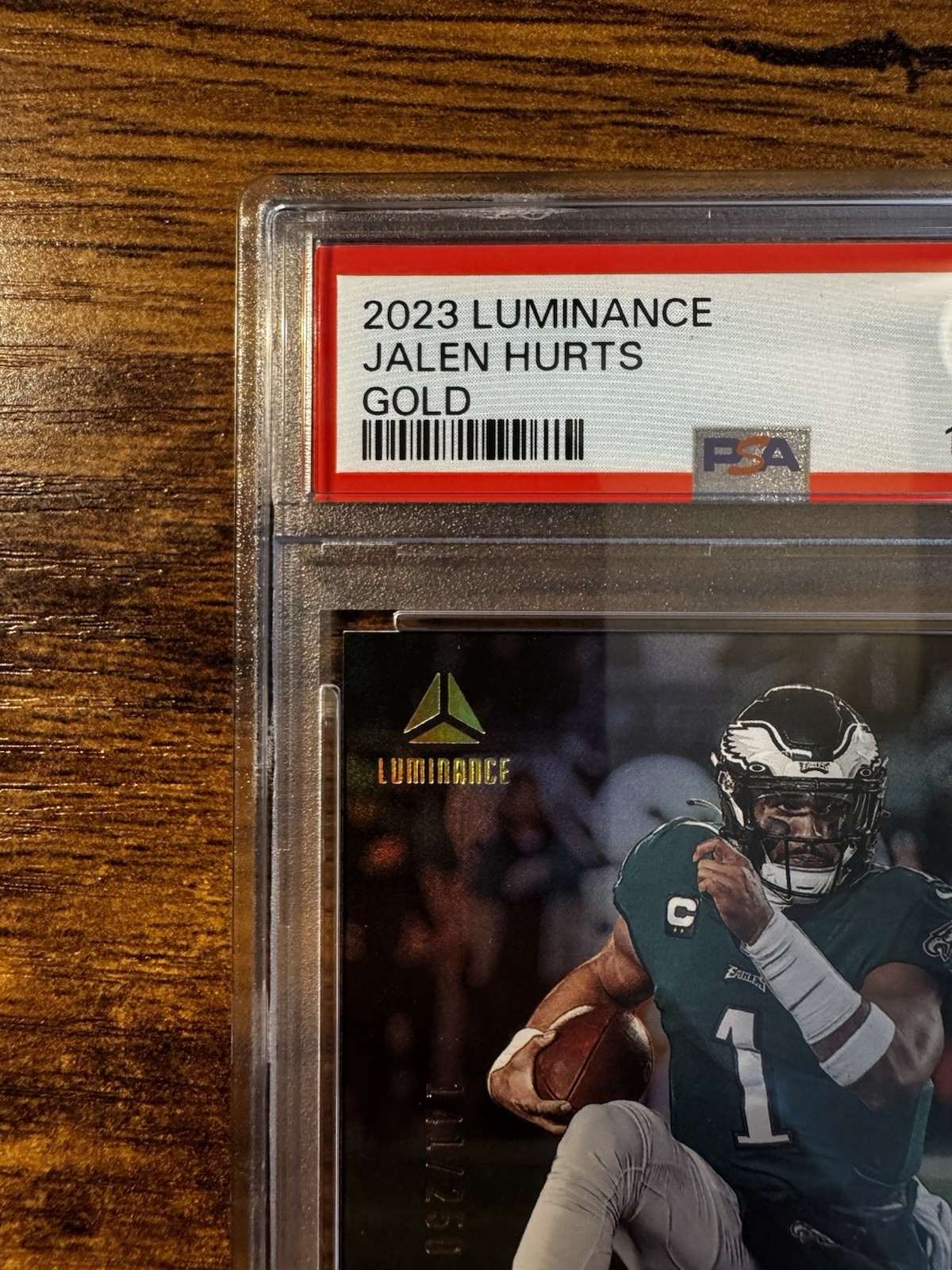 2023 Panini Luminance - Jalen Hurts #54 - Gold Parallel /250 - PSA 10 - Low POP view 3