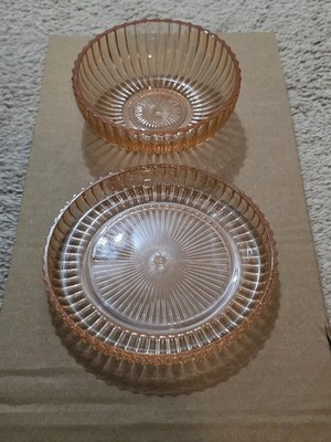 Anchor Hocking Pink Manhattan Bowl Set | 2pc Vintage Depression Glass