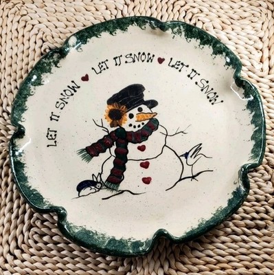 HEART & SOUL G. Miller Ruffeled Edge Pottery Snowman 8'' Plate (LET IT SNOW )