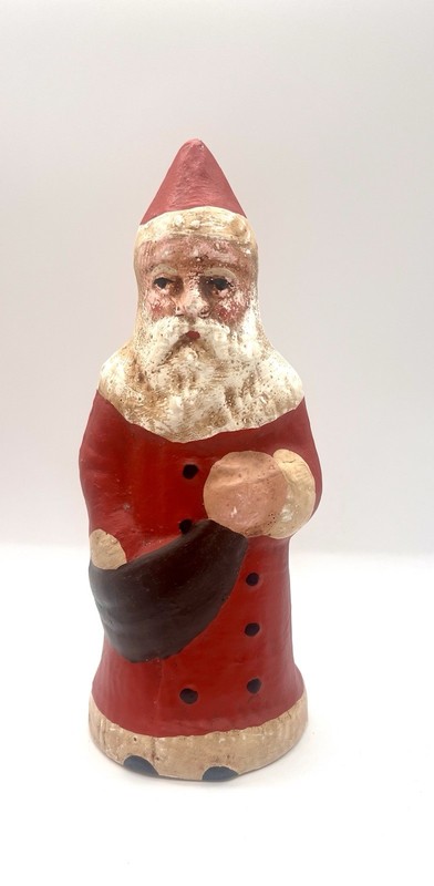 Hand Painted Primitive Fairfield Folk Art Santa Red Suit Chalkware Vintage 9”