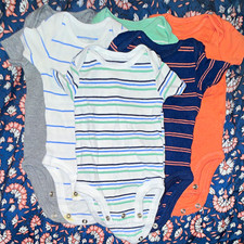 Simplejoys Newborn Lot of 5 Short Sleeve Cotton Bodysuits, Striped Multicolor