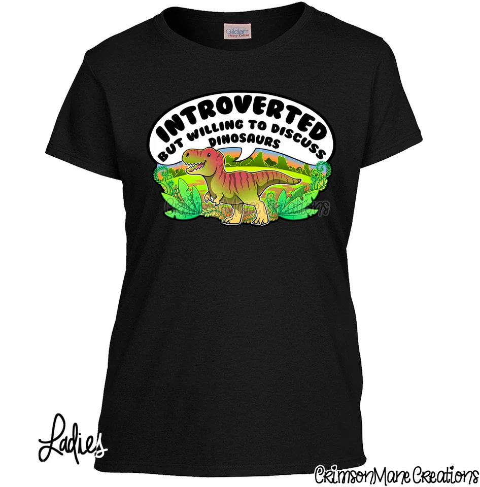 Introvert Discuss Dinosaurs Cotton T-Shirt: T-Rex Design, Kids Ladies Mens Sizes - Image 4 of 4