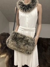 Premium 2 Tone Real Fox Fur Handmade Fold Over Flap Shoulder Bag, Crossbody Bag