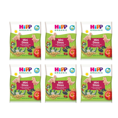 6x HiPP Mini Dinos Organic Toddler Snack 30g Cranberry Blackcurrant 1-3 Years