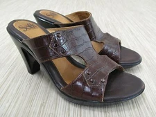 Sofft Brown Leather Heels Women's Size US 6 M Slip On 3.5" Heel Mules Sandals 