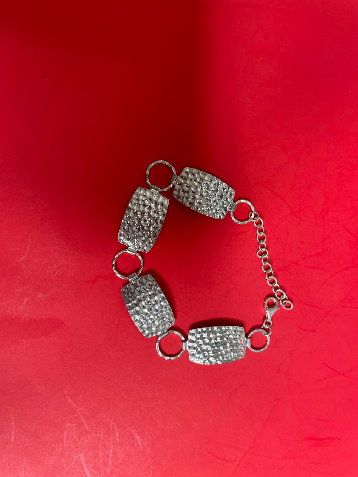 Sterling Silver Rectangular link hammered bracele… - image 2