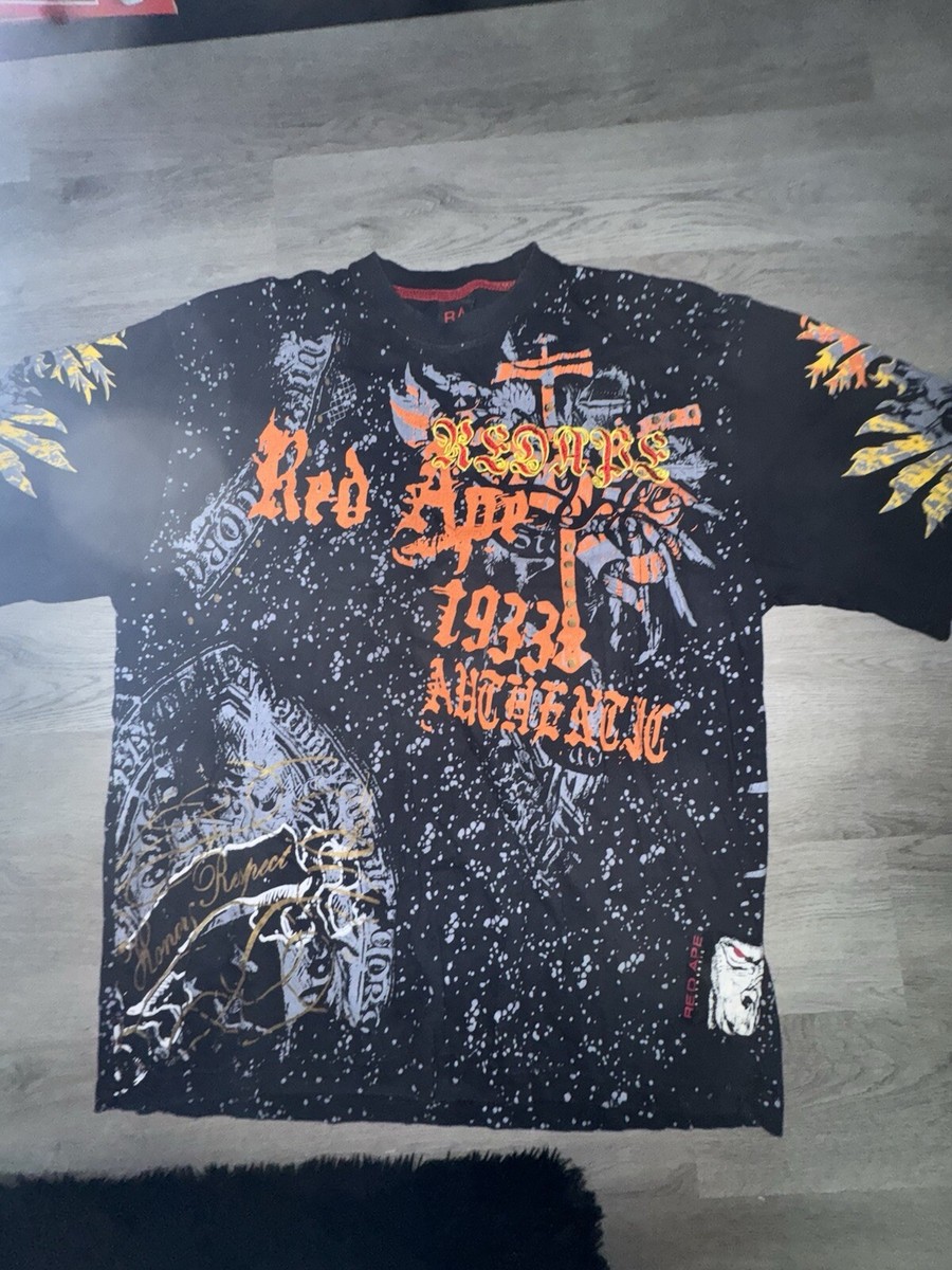 Red Ape Shirt Mens 2XL Graphic Cross Art Tattoo Street Y2K Grunge