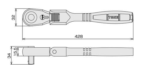 TONE Long Oscillating Ratchet Handle (Hold Type) RH4FHL Drive 12.7mm (1/2) - Picture 5 of 8