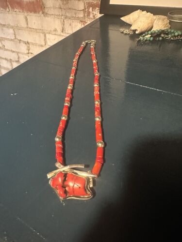 Coral Necklace With Native American Pendant - image 1