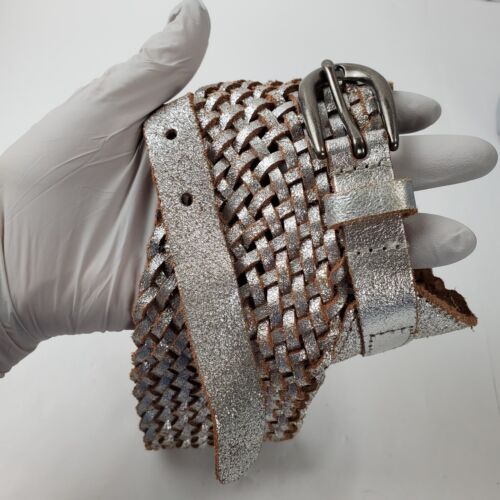 BED STU Size Small 29" Corliss Silver Metallic Woven Braided Corset Leather Belt - Picture 8 of 12
