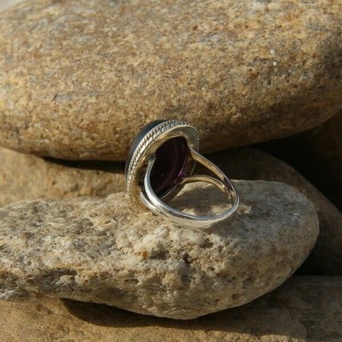 Solid 925 Sterling Silver Oval Blue Amethyst Designer Handmade Ring Gift for Her - Picture 7 of 7