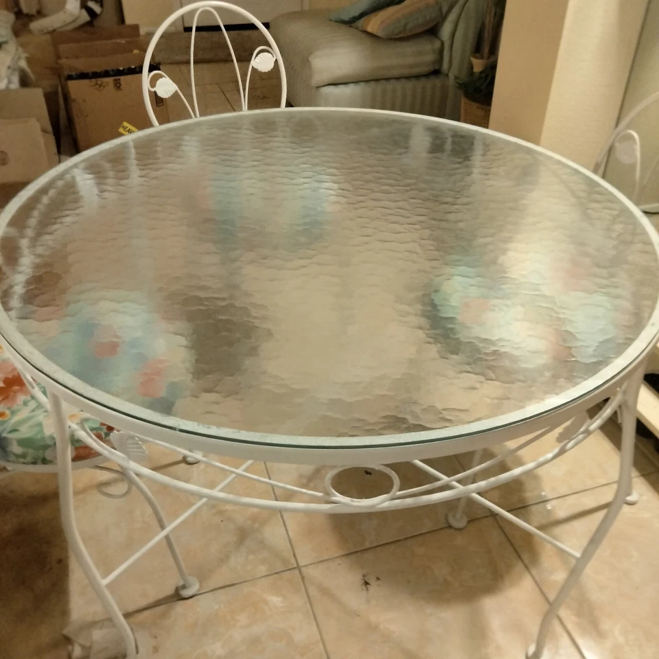 Wrought Iron Vintage Ivy Five Piece Dinette Set White With 4 Floral CushionSeats - Image 2 of 4