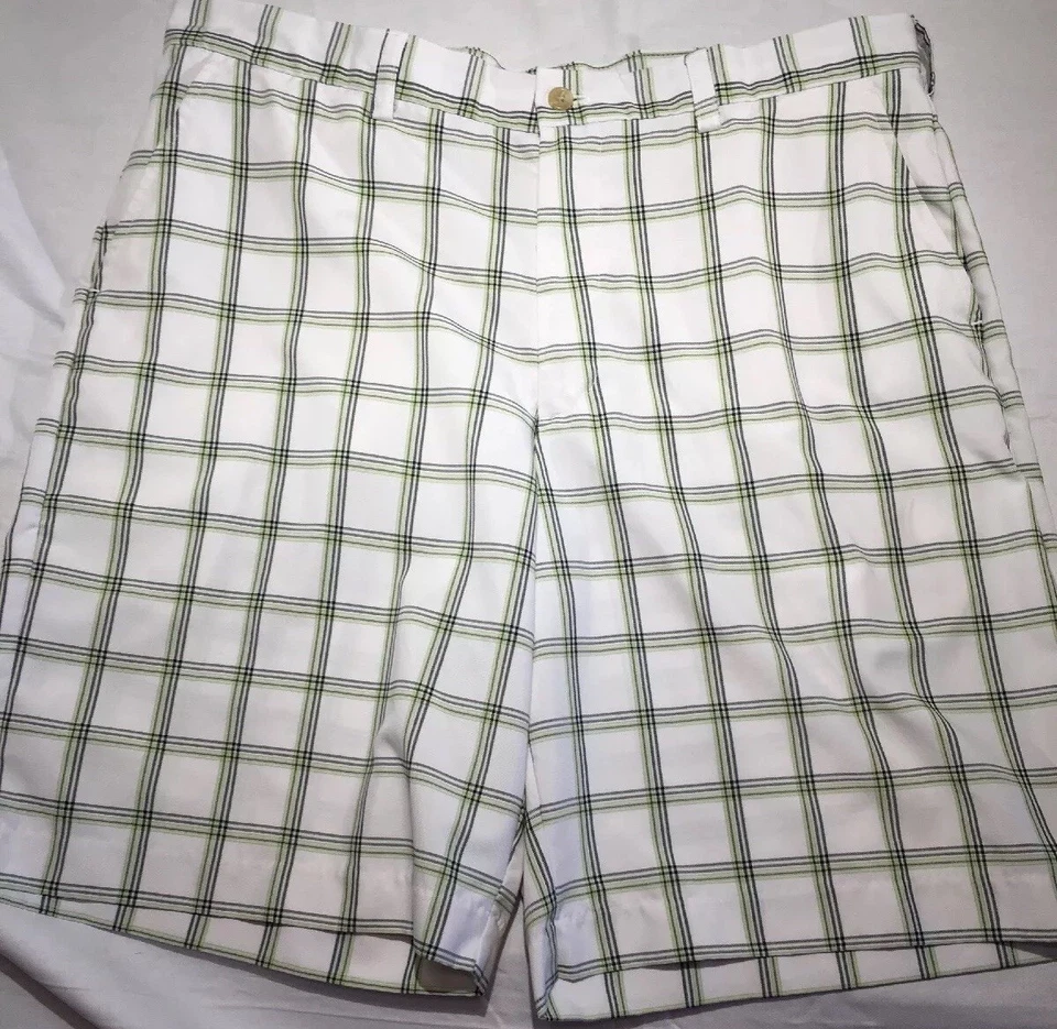 Pantalones Cortos de Golf IZOD PARA Hombres talla 36 Frente Plano Verde Gris Blanco Cuadros Foto 3 de 4