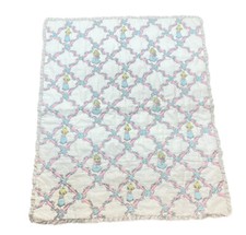 Precious Moments pink blue little girl print ruffled blanket quilt