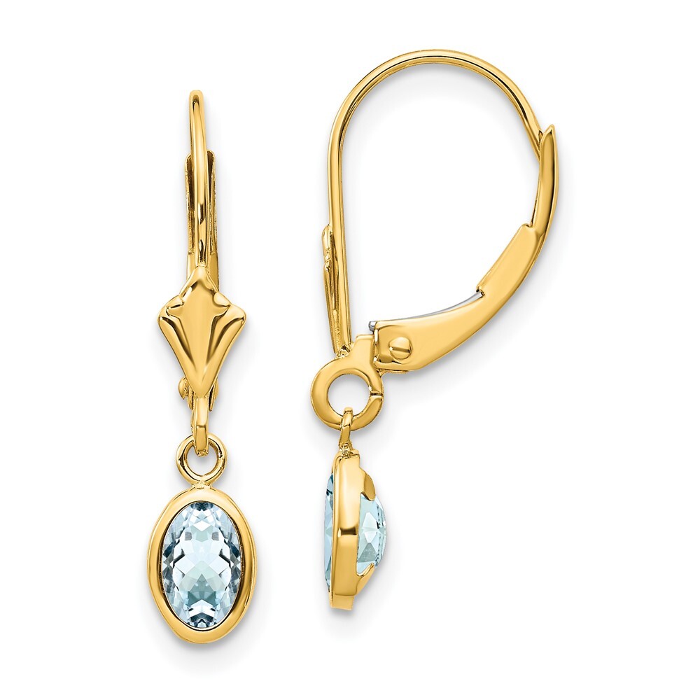 14k Yellow Gold 6x4mm Aquamarine Stud Earrings Perfect Gift for Her