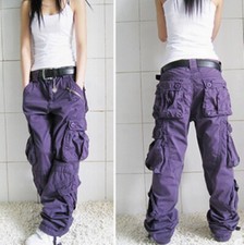 Women Hiphop Loose Pocket Pants Military Cargo Baggy Trousers Vintage Casual Hot