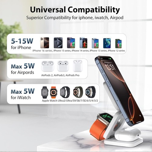 KUXIU X55 3-W-1 Składany magnetyczny bezprzewodowy iPhone iWatch airpods 20W adapter - Zdjęcie 5 z 7