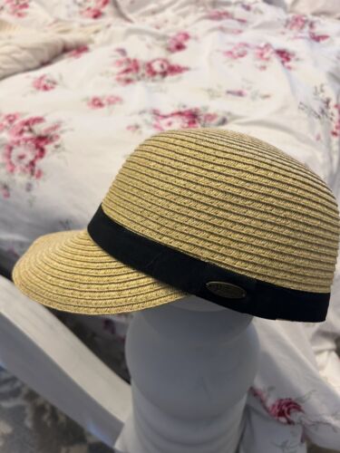 Papillon Vintage Style New Tan And Black Woven Straw Sun Hat Cap One Size