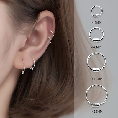 Massive Silber Huggie Ohrringe-Schlafwäsche Helix Tragus Knorpel 2. Löcher Creolen