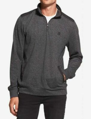DKNY Herren 1/4 Zip Mock-Neck Pullover In Anthrazit Meliert Größe S Neu