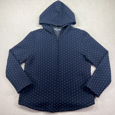 Elliott Lauren Jacket Women M Navy White Geo Print Lined Hood Full Zip Made USA