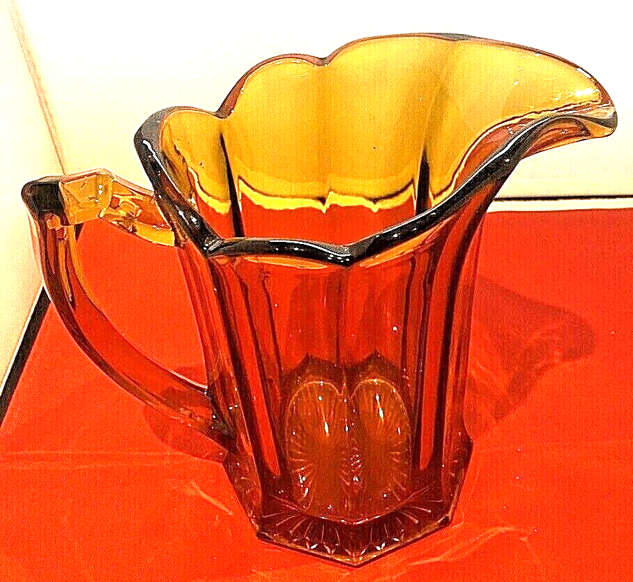 Vintage Amber Glass Jug Vase With Handle Retro 60s 70s eBay