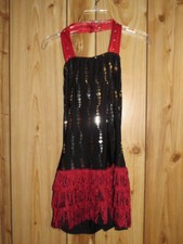 DESIGN FOR DANCE BLACK SILVER RED FRINGE TAP JAZZ HALLOWEEN COSTUME CHILD LARGE