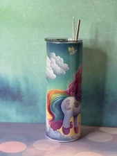 Pony Rainbow 20oz Skinny Tumbler With Metal Straw And Rubber Bottom