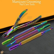 Manicure Nail Care Tools Cuticle Nipper Cutter Rainbow Cuticle Pusher Gauges Set