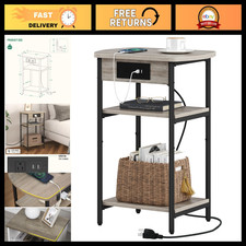 3-Tier Side Table with Charging Station USB Ports - Modern End Table for Livin