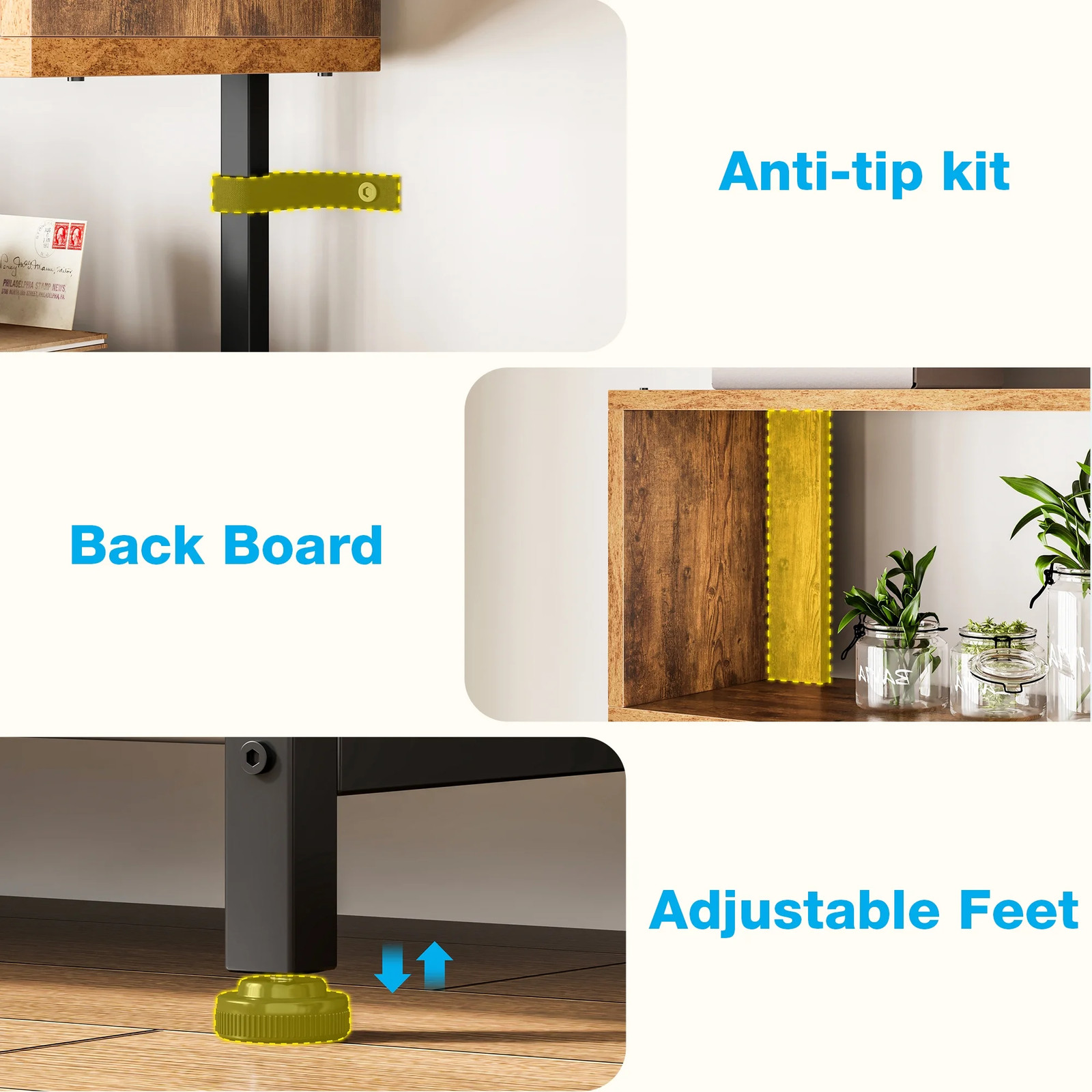 📚 5-Tier Bookshelf with 3 Drawers – Industrial Wood & Metal Storage Shelf