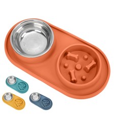 Pet Food And Water Bowls Anti Skid And Removable Double Pet Bowls For Dogs And