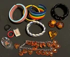 Vintage jewelry lot plastic lucite glass bakelite bracelets rings etc