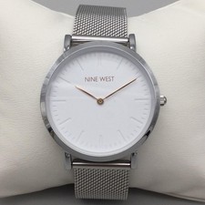 Nine West Womens Watch 36mm White Dial Round Mesh Adjustable Band
