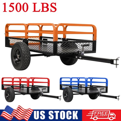 #ad 1500 LBS Tow Behind Dump Cart Garden Wagon Cart Trailer Utility Cart w 2 Wheels $239.99